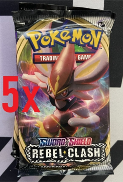 5x Pokemon TCG Sword & Shield Rebel Clash Booster Packs SEALED - Image 1