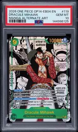 PSA 10 English 2026 One Piece OP14-EB04 119 Dracule Mihawk Manga Alt Art - Image 1
