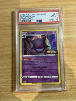Pokemon Gengar SWSH241 Lost Origin Prerelease Black Star Promo Holo Card PSA 8 - Image 1
