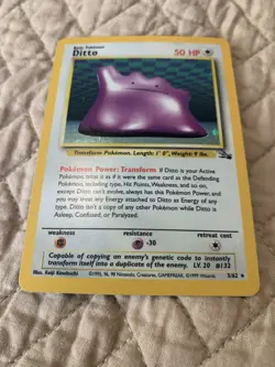 Pokemon Ditto (3/63) Fossil HP HOLO TCH Card lv 20 vintage #132 - Image 1