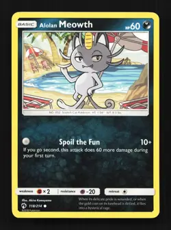 Alolan Meowth 118/214 LP Lost Thunder English Pokemon Card TCG - Image 1