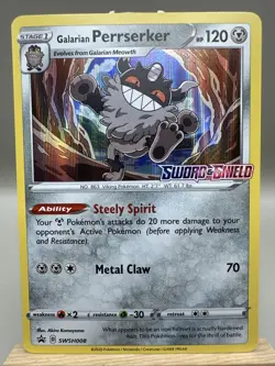 Pokemon Galarian Perrserker SWSH008 Stamped Prerelease Black Star Promo Card - Image 1