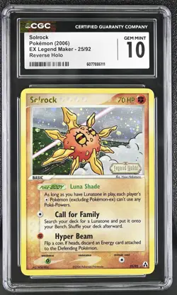 CGC 10 GEM MINT Solrock EX Legend Maker 25/92 Reverse Holo Stamped Pokemon Card - Image 1