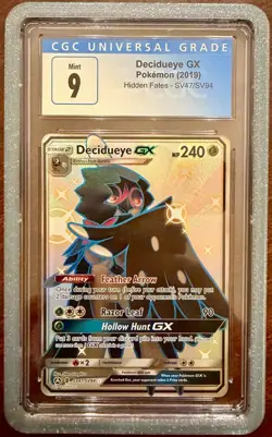 Pokemon Card CGC 9 Mint Decidueye gx Hidden Fates S&M 2019 SV47/SV94 - Image 1