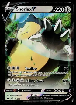 Pokemon Card - Snorlax V Sword & Shield Base Set 141/202 Ultra Rare - Image 1