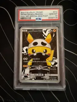 2016 POKEMON JPN SM PROMO #013 FULL ART/PRETEND TEAM SKULL PIKACHU PSA 10 - Image 1