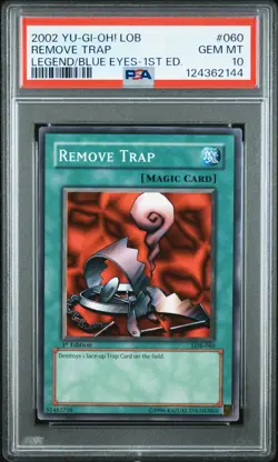 2002 YU-GI-OH! LOB-LEGEND OF BLUE EYES WHITE DRAGON 1ST ED REMOVE TRAP PSA 10 - Image 1