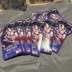 10 x One Piece OP14 - THE AZURE SEA’S SEVEN - Sleeved Blister Booster Packs - Image 1