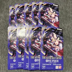 10 x One Piece OP14 - THE AZURE SEA’S SEVEN - Sleeved Blister Booster Packs Lot - Image 1