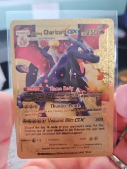 Shining Charizard GX Gold Foil Fan Art Vinyl Textured Collector Pokemon Card - Image 1