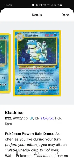POKEMON Base Set 2 Blastoise Holo Card #2/130 MT/NMT - Image 3