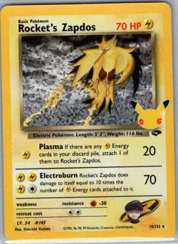 Rocket's Zapdos 15/132 Celebrations: Classic Collection - Pokemon Card - NM - Image 1