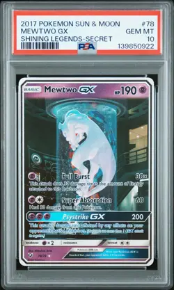 2017 POKEMON SUN & MOON SHINING LEGENDS SECRET #78 MEWTWO GX PSA 10 - Image 1