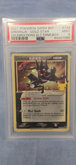 2021 POKEMON SWSH BLACK STAR CELEBRATIONS ETB #144 GRENINJA-GOLD STAR PSA 9 - Image 1