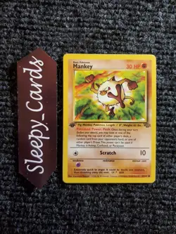 Mankey - 55/64 - 1st Edition - Vintage (Jungle) Pokemon TCG Official LP - Image 1