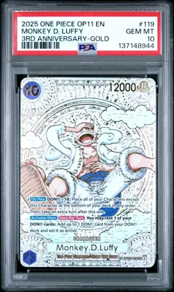 2025 ONE PIECE OP11-A FIST OF DIVINE SPEED 3RD ANV-GOLD MONKEY D. LUFFY PSA 10 - Image 1