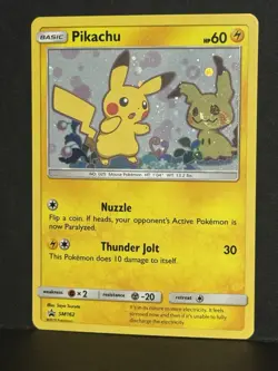 Pokemon TCG Pikachu SM162 Sun And Moon Black Star Promo Holo Card NM With Swirl - Image 1