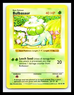 💥 Bulbasaur | Pokemon TCG 1999 | (Shadowless Set) Non Holo Vintage # 44/102 - Image 1