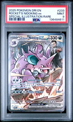 2025 POKEMON DRI EN-DESTINED RIVALS #233 TEAM ROCKET'S NIDOKING EX PSA 9 - Image 1