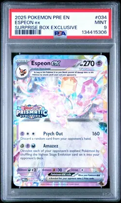 2025 POKEMON PRE EN-PRISMATIC EVOLUTIONS SURPRISE BOX EXCLUSIVE ESPEON EX PSA 9 - Image 1