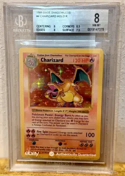 Pokemon Charizard Base Set Shadowless Holo Rare #4 BGS 8 - Image 1