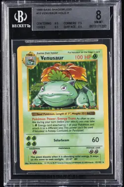 1999 POKEMON BASE SET SHADOWLESS #15 VENUSAUR-HOLO BGS 8 - Image 1