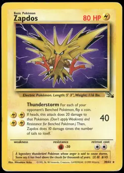 Zapdos 30/62 Pokemon TCG WotC Fossil Unlimited Non Holo Rare 1999 - HP/DMG - Image 1