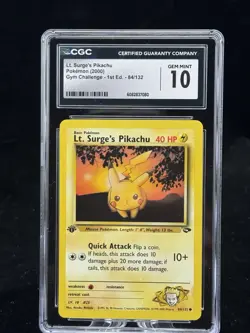 Lt. Surge’s Pikachu #84 1st Edition Gym Challenge 2000 Pokemon CGC 10 ⚡ - Image 1