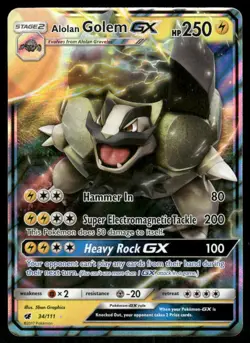 Pokemon Cards Alolan Golem GX 34/111 Crimson Invasion Holo Rare GX NM - Image 1