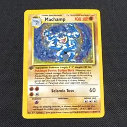 Machamp 8/102 1st Editon Base Set Holo With Swirl Vintage Pokemon TCG Card - Image 1