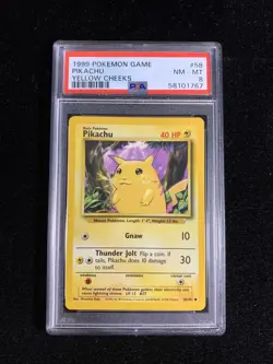 Pikachu Yellow Cheeks 58/102 - 1999 Pokemon Base Set WoTC Card - PSA 8 MINT - Image 1
