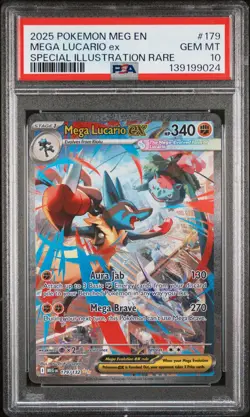 2025 POKEMON MEGA EVOLUTION SPECIAL ILLUSTRATION RARE MEGA LUCARIO EX PSA 10 - Image 1