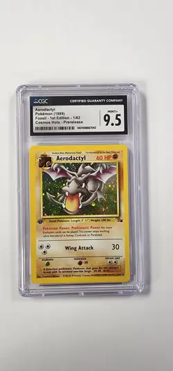 CGC 9.5 Pokemon Card: 1st Edition Aerodactyl Cosmos Holo Prerelease 1/62 - Image 1