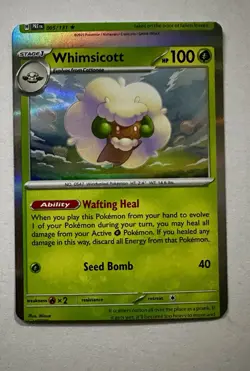 2025 POKEMON WHIMSICOTT SV: PRISMATIC EVOLUTIONS #008/131 RARE HOLO. ERROR CARD - Image 1