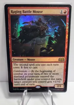 Raging Battle Mouse EXTENDED FOIL, Wilds of Eldraine, MTG WOE NM X1 - Image 1