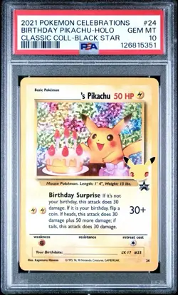 2021 POKEMON CELEBRATIONS CLASSIC COLL #24 BIRTHDAY PIKACHU Black Star PSA 10 💎 - Image 1