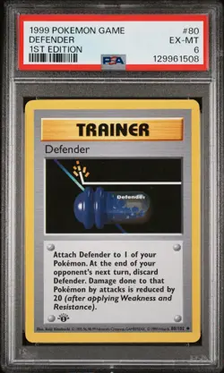 1999 Pokemon Base Basic 1st Edition Defender 80 PSA 6 EXCELLENT-MINT - Image 1