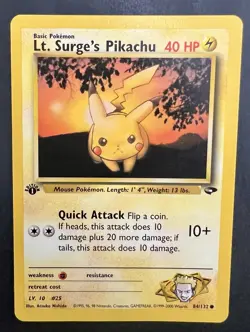Pokemon 1st Edition Lt. Surge's Pikachu 84/132 Gym Challenge - LP - Image 1