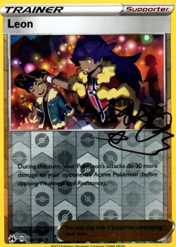 SIGNED Pokemon Leon 134/159 Rare Reverse Holo Crown Zenith Trainer TCG - Image 1
