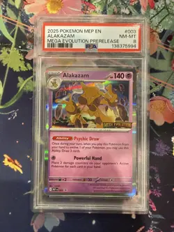 2025 POKEMON MEP EN-ME BLACK STAR PROMO #003 ALAKAZAM PSA 8 - Image 1