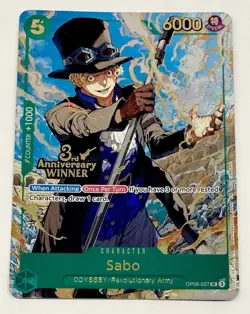 One Piece Sabo 3rd Anniversary Stamped WINNER Gold Foil Promo English OP09-027 - Image 1