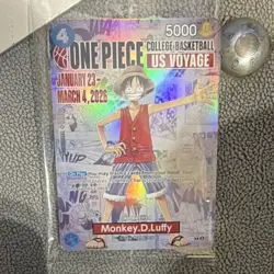 Bandai One Piece CCG Monkey D. Luffy US Voyage Holo Promo College Basketball - Image 1