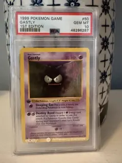 1999 Base Set Pokemon TCG Gastly 1st Edition Shadowless Card #50 PSA 10 - Image 1