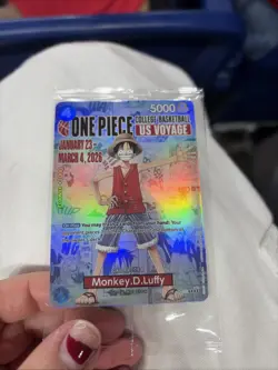 One Piece Card Game Monkey D. Luffy US Voyage Promo Holo P-055 Straw Hat - Image 1