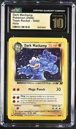 CGC Pristine 10 Dark Machamp 10/82 Team Rocket Pokemon Card Ultra Low Pop Of 2 - Image 1