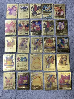 Set of 100 Charizard,Charmander,Pikachu,Mewtwo,More Gold Foil Fan Art Card MP-LP - Image 3