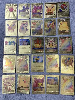 Set of 100 Charizard,Charmander,Pikachu,Mewtwo,More Gold Foil Fan Art Card MP-LP - Image 4