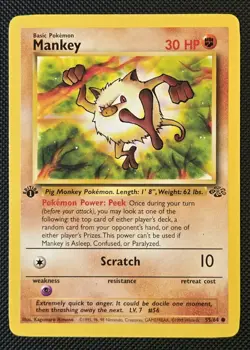 Pokemon MANKEY Card 55/64 1st Edition Common LP JUNGLE Regular English - Image 1
