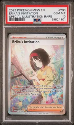 2023 POKEMON MEW EN-151 SPECIAL ILLUSTRATION RARE #203 ERIKA'S INVITATION PSA 10 - Image 1