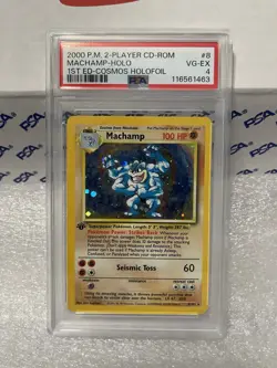 2000 Pokemon 2 Player CD 1st Edition Cosmos Holofoil #8 Machamp Holo PSA 4 VG-EX - Image 1
